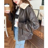 取外し可能ファーティペット付きヴィンテージライクマットフェイクレザーブルゾン | moment+ | 詳細画像37 