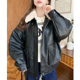 取外し可能ファーティペット付きヴィンテージライクマットフェイクレザーブルゾン | moment+ | 詳細画像4 