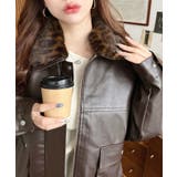 取外し可能ファーティペット付きヴィンテージライクマットフェイクレザーブルゾン | moment+ | 詳細画像47 