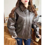 取外し可能ファーティペット付きヴィンテージライクマットフェイクレザーブルゾン | moment+ | 詳細画像48 