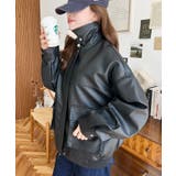 取外し可能ファーティペット付きヴィンテージライクマットフェイクレザーブルゾン | moment+ | 詳細画像9 