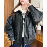 ブラック | 取外し可能ファーティペット付きヴィンテージライクマットフェイクレザーブルゾン | moment+