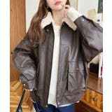 ブラウン | 取外し可能ファーティペット付きヴィンテージライクマットフェイクレザーブルゾン | moment+