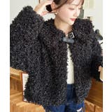 ブラック | 衿付きプードルフェイクファーブルゾン | moment+
