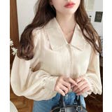 ナチュラル | シアーランダムプリーツレトロカラーボリュームスリーブブラウス | moment+