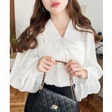 オフホワイト | シアーランダムプリーツレトロカラーボリュームスリーブブラウス | moment+