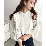 パール釦マルチウェイ配色メローフリル長袖ブラウス | moment+ | 詳細画像3