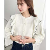 パール釦マルチウェイ配色メローフリル長袖ブラウス | moment+ | 詳細画像4