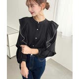 パール釦マルチウェイ配色メローフリル長袖ブラウス | moment+ | 詳細画像8