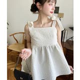 エンボスふくれフラワージャガード肩リボンペプラムビスチェ | moment+ | 詳細画像2 