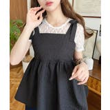 ブラック | エンボスふくれフラワージャガード肩リボンペプラムビスチェ | moment+