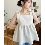 アイボリー | エンボスふくれフラワージャガード肩リボンペプラムビスチェ | moment+