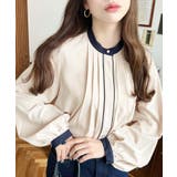 フロントタックバイカラーデザイン長袖ブラウス | moment+ | 詳細画像11