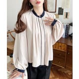 フロントタックバイカラーデザイン長袖ブラウス | moment+ | 詳細画像26