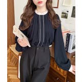 フロントタックバイカラーデザイン長袖ブラウス | moment+ | 詳細画像28