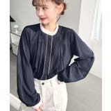 フロントタックバイカラーデザイン長袖ブラウス | moment+ | 詳細画像33