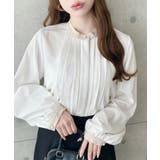 オフホワイト | フロントタックバイカラーデザイン長袖ブラウス | moment+