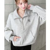 杢グレー | 裏起毛ワンポイント刺繍ハーフジップスウェット | moment+