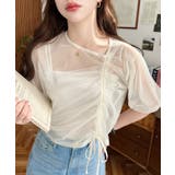 キャミ付き半袖チュールシャーリングプルオーバー | moment+ | 詳細画像1 