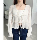 クリンクルシフォンティアードフリルリボンショートカーディガン(リボンカーディガン… | moment+ | 詳細画像25 