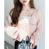 ピンクベージュ | クリンクルシフォンティアードフリルリボンショートカーディガン(リボンカーディガン… | moment+