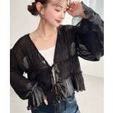 ブラック | クリンクルシフォンティアードフリルリボンショートカーディガン(リボンカーディガン… | moment+