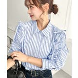 マルチストライプ袖シャーリングシャツブラウス | moment+ | 詳細画像2