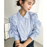 マルチストライプ袖シャーリングシャツブラウス | moment+ | 詳細画像3