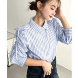マルチストライプ袖シャーリングシャツブラウス | moment+ | 詳細画像5