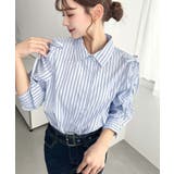 マルチストライプ袖シャーリングシャツブラウス | moment+ | 詳細画像7