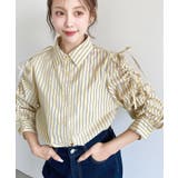 イエロー | マルチストライプ袖シャーリングシャツブラウス | moment+