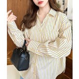 マルチストライプ後ろ編み上げ長袖シャツ | moment+ | 詳細画像14 