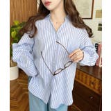 マルチストライプ後ろ編み上げ長袖シャツ | moment+ | 詳細画像4 