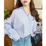 マルチストライプ後ろ編み上げ長袖シャツ | moment+ | 詳細画像6 