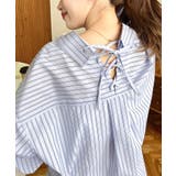 マルチストライプ後ろ編み上げ長袖シャツ | moment+ | 詳細画像8 