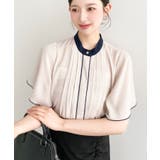 フロントタックバイカラーラッフルスリーブ半袖ブラウス シフォンジョーゼット | moment+ | 詳細画像10