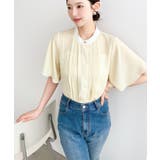 フロントタックバイカラーラッフルスリーブ半袖ブラウス シフォンジョーゼット | moment+ | 詳細画像11