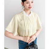 フロントタックバイカラーラッフルスリーブ半袖ブラウス シフォンジョーゼット | moment+ | 詳細画像13
