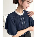 フロントタックバイカラーラッフルスリーブ半袖ブラウス シフォンジョーゼット | moment+ | 詳細画像19