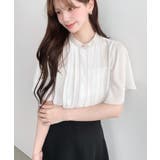 フロントタックバイカラーラッフルスリーブ半袖ブラウス シフォンジョーゼット | moment+ | 詳細画像2