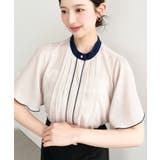 フロントタックバイカラーラッフルスリーブ半袖ブラウス シフォンジョーゼット | moment+ | 詳細画像9
