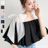 ボリュームオフショルオーガンジー半袖リボンブラウス | moment+ | 詳細画像1