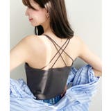 チャコールグレー | カップ付きバッククロスストラップスクエアキャミソール | moment+