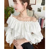 ドビーストライプマルチウェイオフショルクロスフリルショート丈ブラウス | moment+ | 詳細画像14 