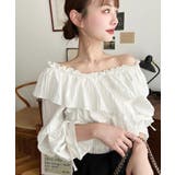 ドビーストライプマルチウェイオフショルクロスフリルショート丈ブラウス | moment+ | 詳細画像15 