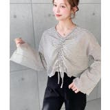 シアーボーダーフレアスリーブ長袖シャーリングプルオーバー | moment+ | 詳細画像11 