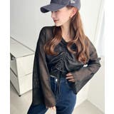 シアーボーダーフレアスリーブ長袖シャーリングプルオーバー | moment+ | 詳細画像21 