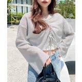 シアーボーダーフレアスリーブ長袖シャーリングプルオーバー | moment+ | 詳細画像7 