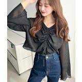 ブラック | シアーボーダーフレアスリーブ長袖シャーリングプルオーバー | moment+