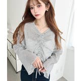 オフホワイト | シアーボーダーフレアスリーブ長袖シャーリングプルオーバー | moment+